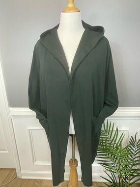 Eileen Fisher Hooded Open Cardigan in Deep Green